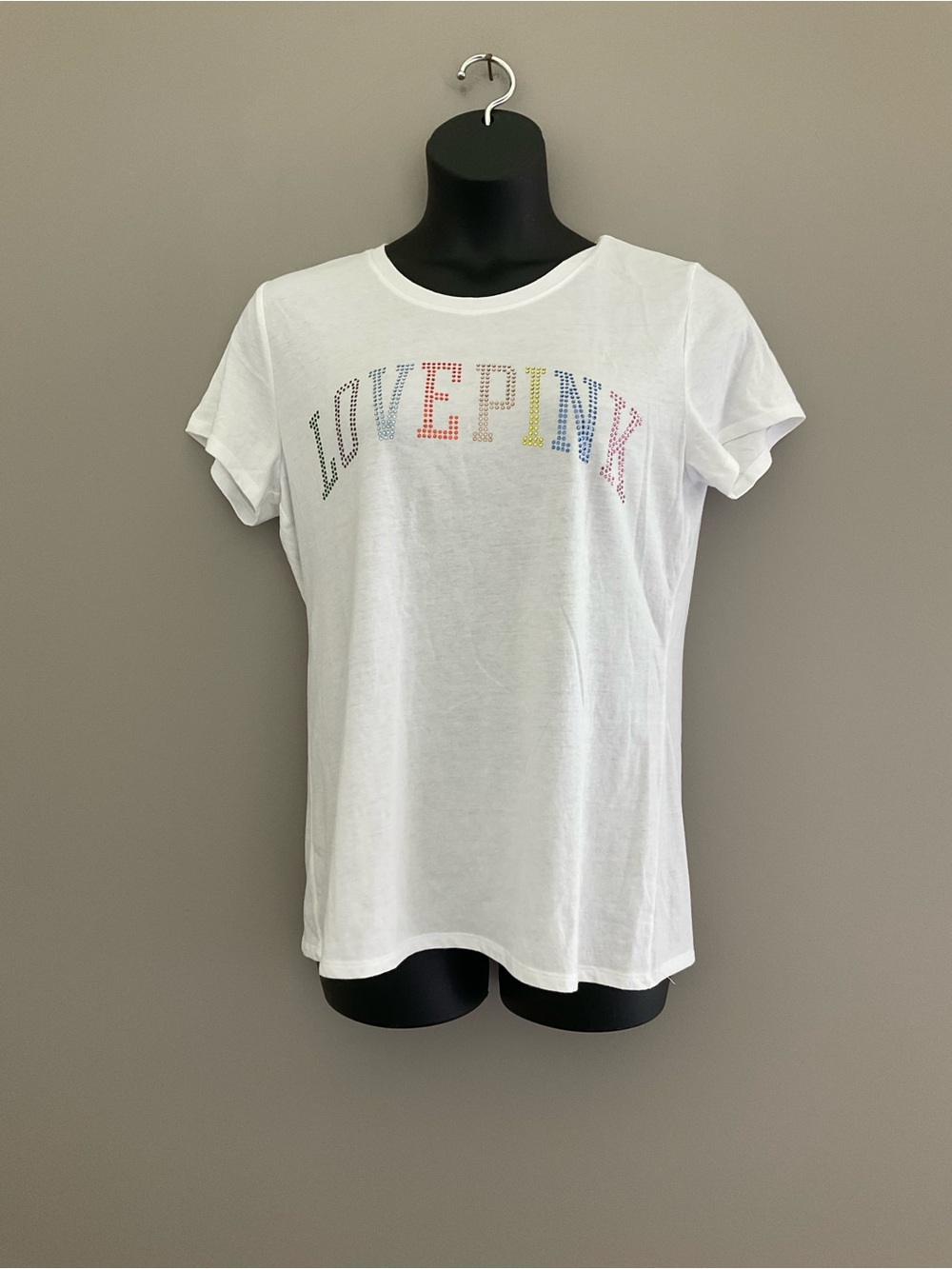 PINK Victoria's Secret White 'LOVE PINK' Rhinestone Tee